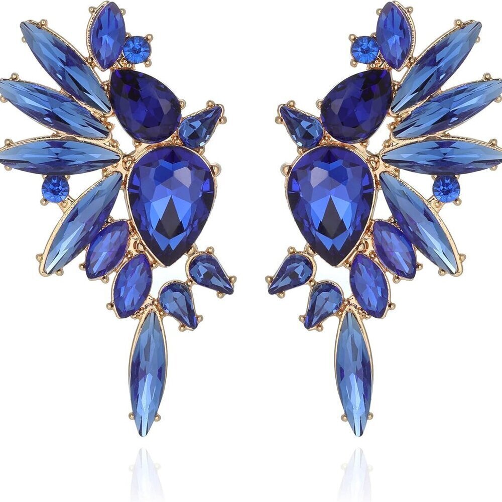 Vintage Rhinestone Dangle Earrings Women Colorful Crystal Cluster Party